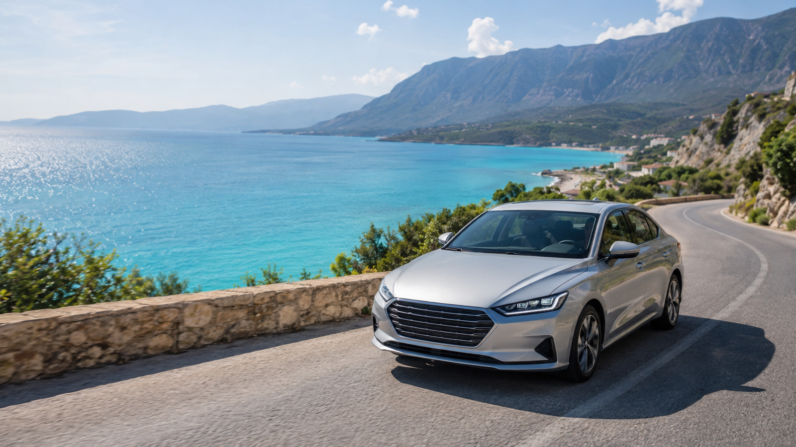 Car driving along the Albanian coast
