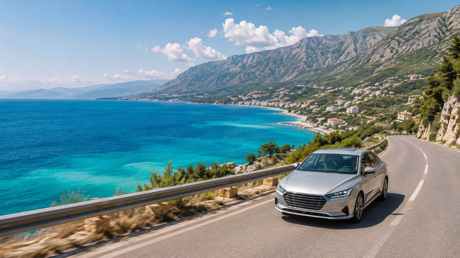 Car driving through the Albanian mountains