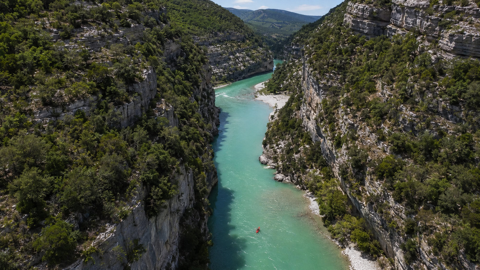 Dramatic cliffs and turquoise river in Osum Canyon near Berat