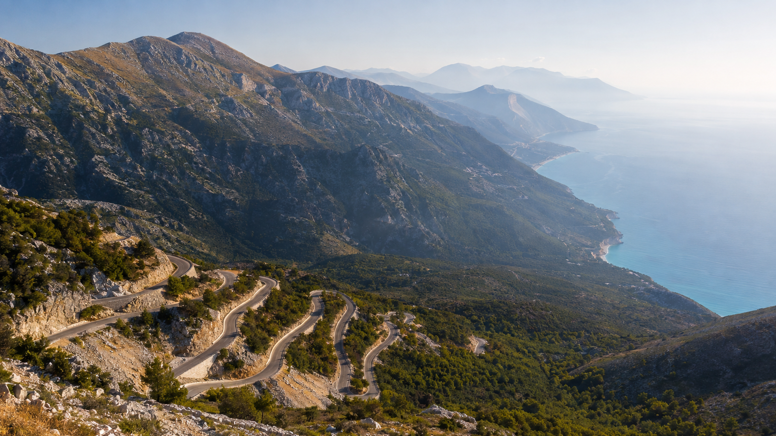 Panoramic view from Llogara over the Albanian Riviera and Ionian Sea