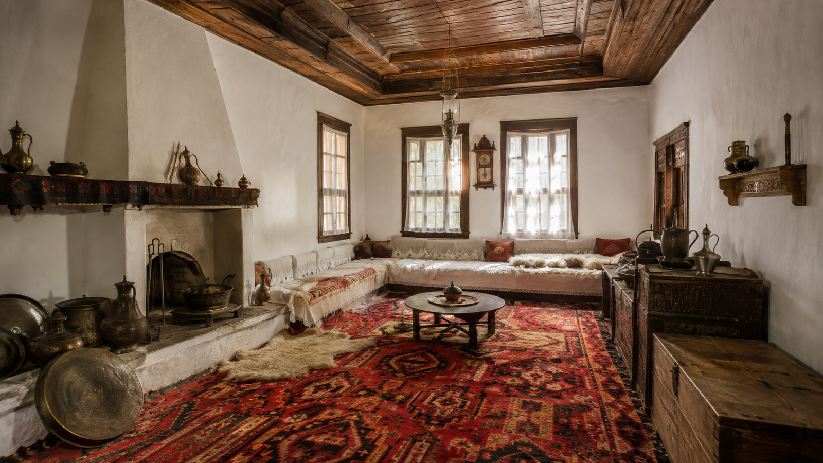 Traditional furnished interior of Krujë Ethnographic Museum