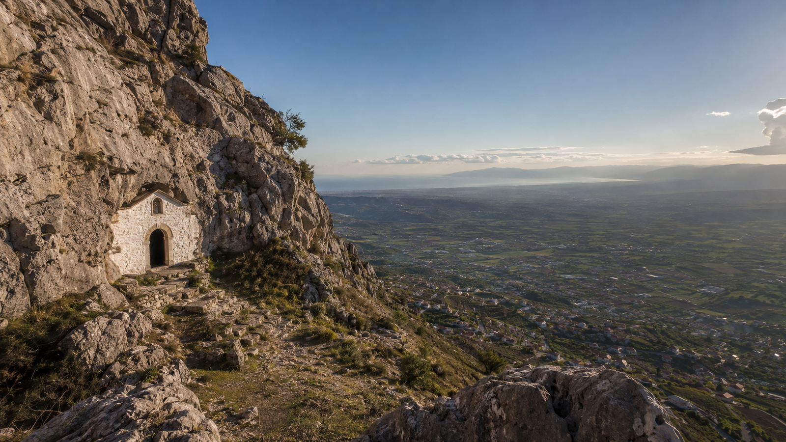 Mountain road and panoramic viewpoint on Mount Krujë near Sari-Salltik