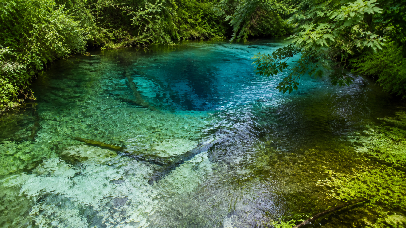 Detailed view of emerald Lake Koman and its steep rocky shores