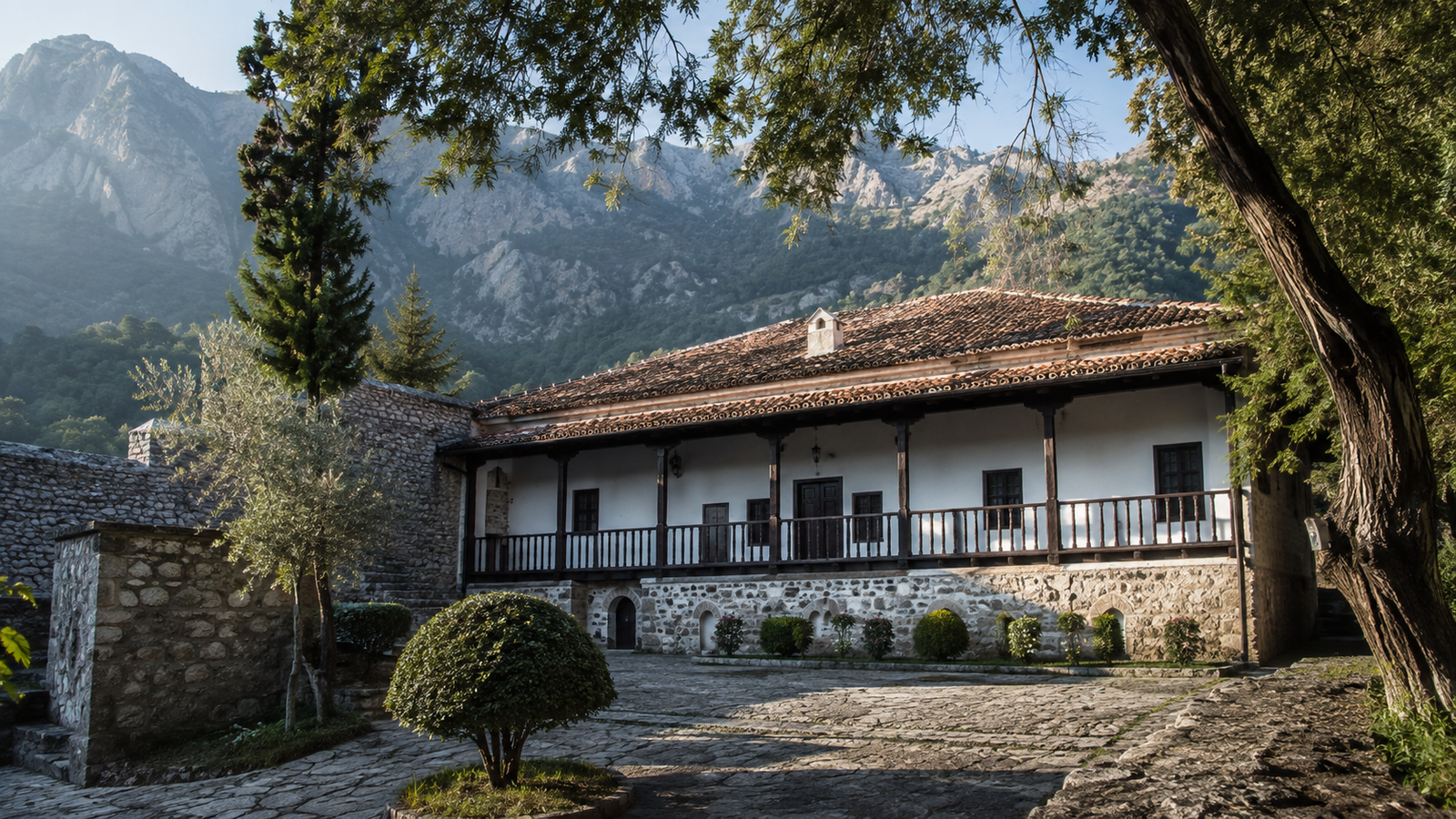 Traditional white historic house of Krujë Ethnographic Museum