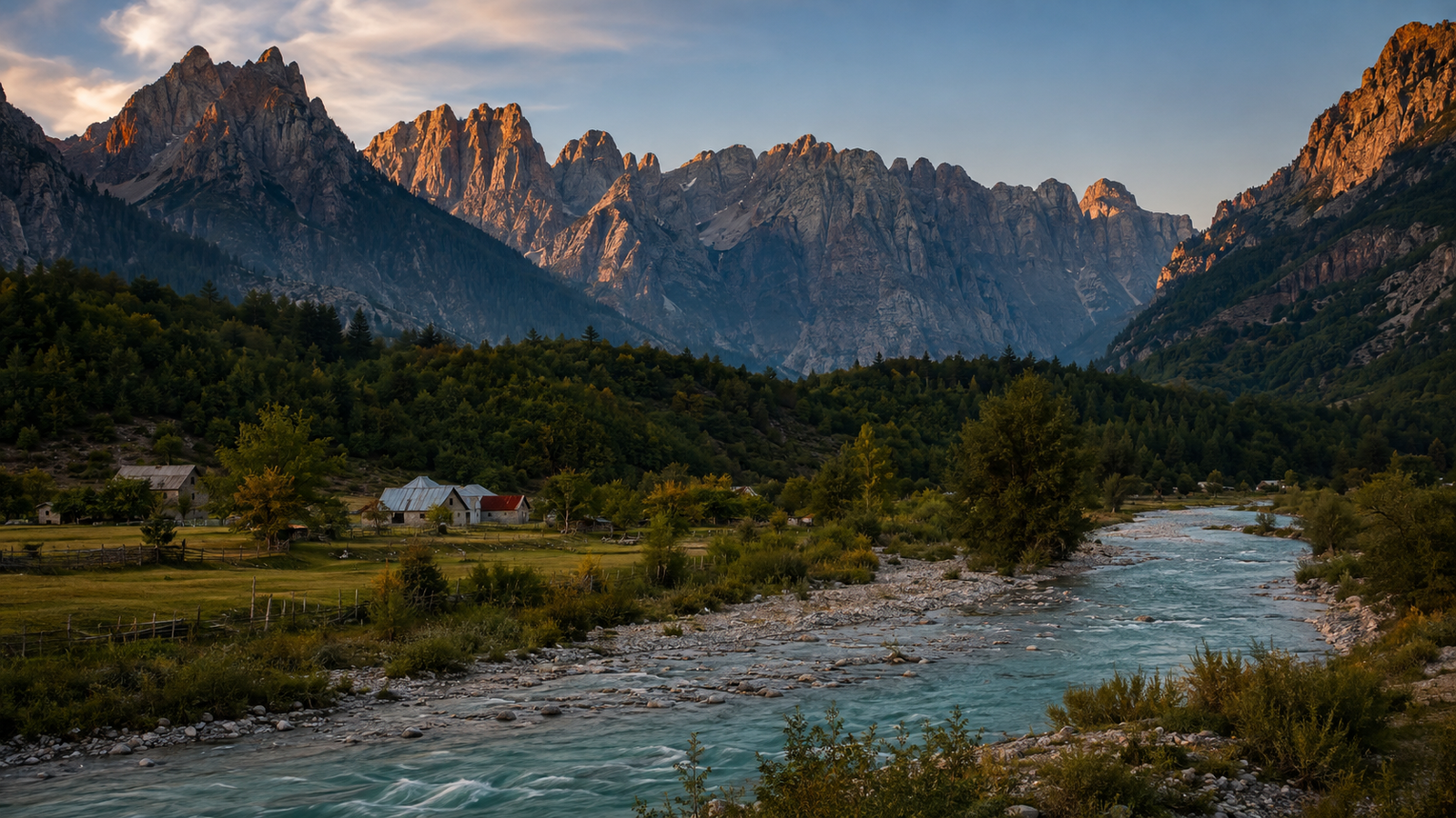 Valbona Valley and the Albanian Alps at dawn