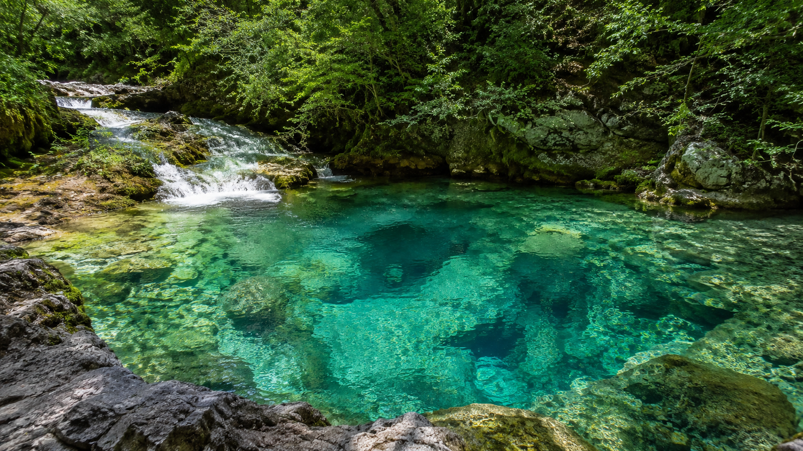 Turquoise natural spring representing the Blue Eye of Theth