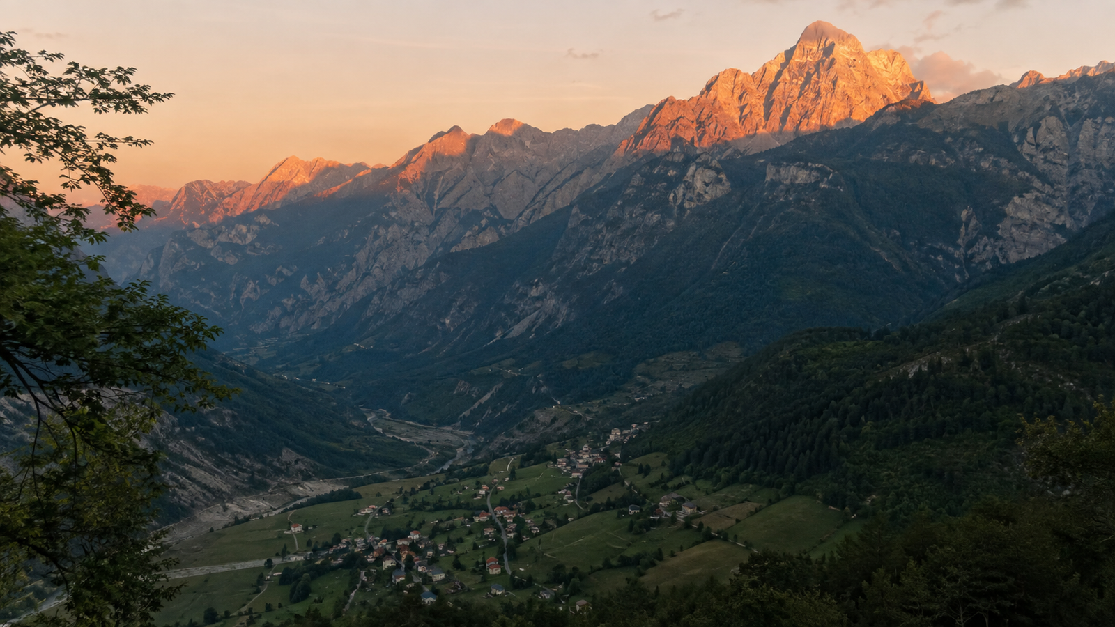 Sunset over Theth valley and the Albanian Alps