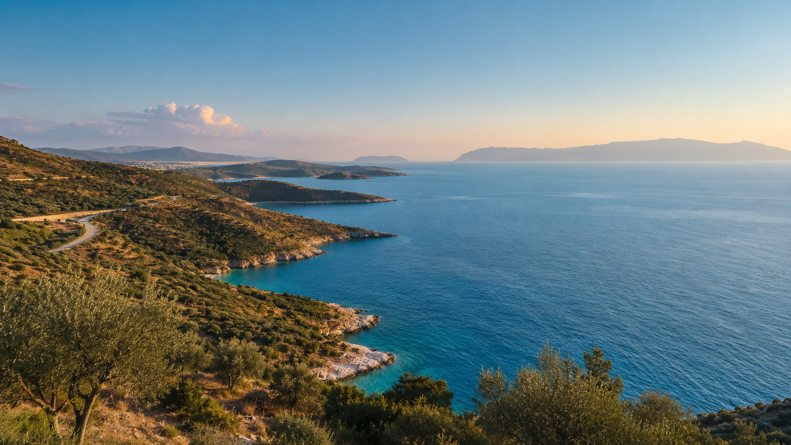Panoramic view of the southern Albanian Ionian coast and coastal road