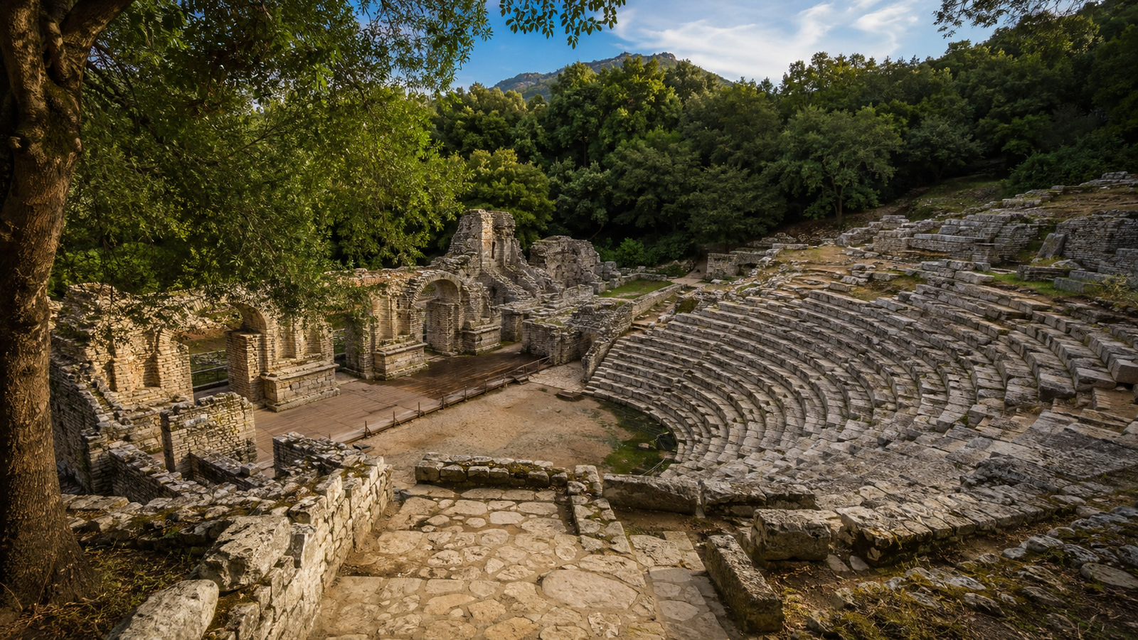Ancient stone theatre at Butrint National Park near Ksamil